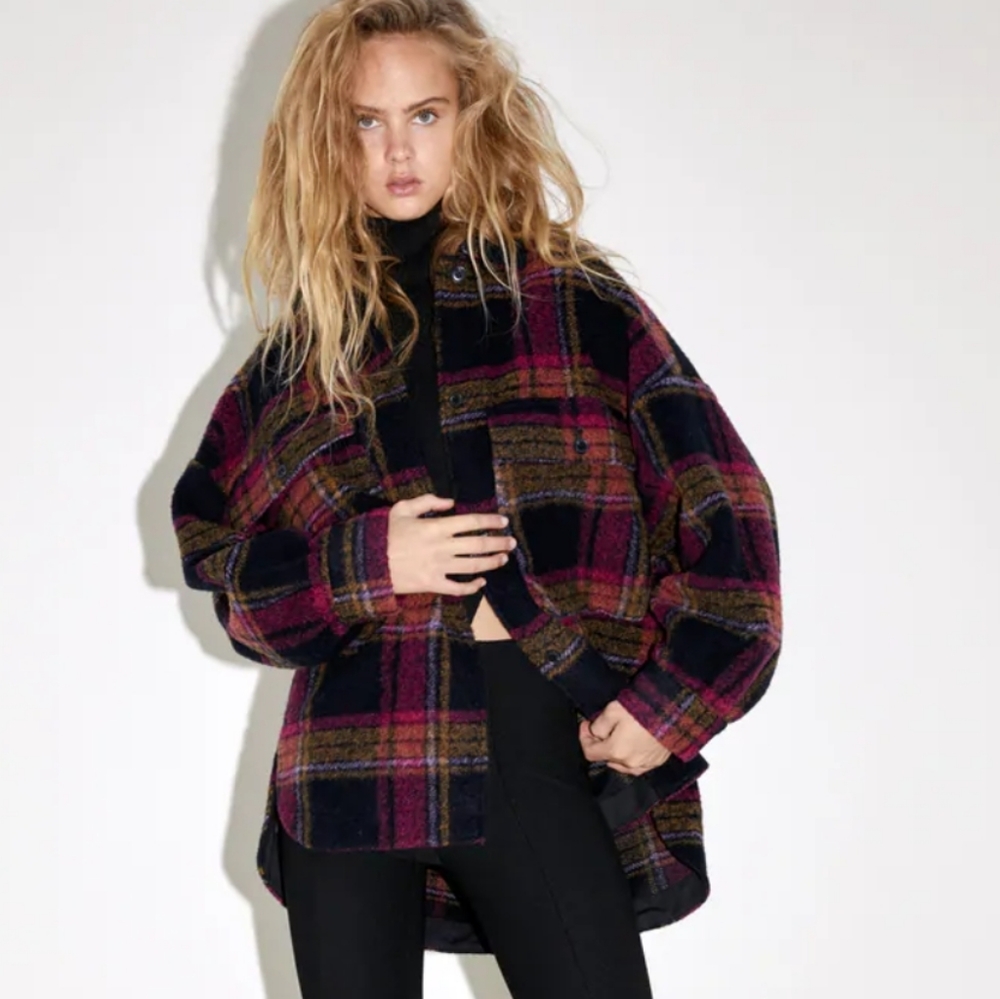 Zara Wool Blend Plaid Overshirt